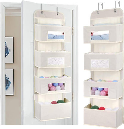 4-Shelf Over The Door Hanging Organizer with 2 Metal Hooks,Beige