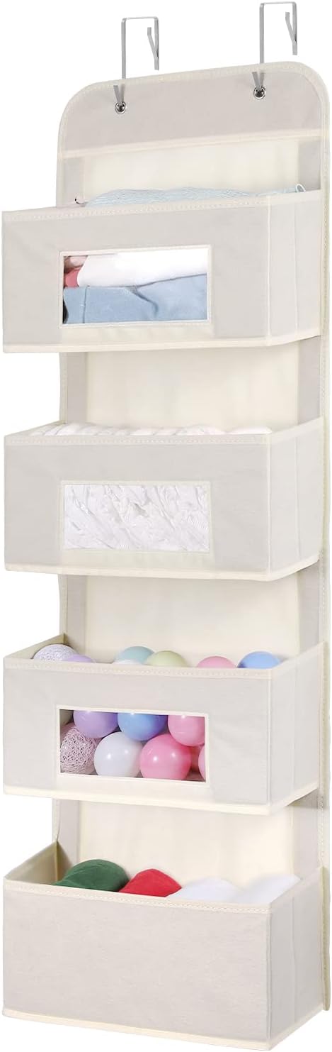 4-Shelf Over The Door Hanging Organizer with 2 Metal Hooks,Beige