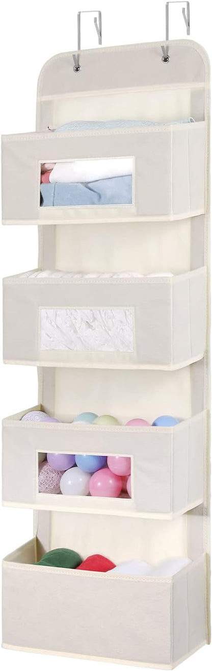 4-Shelf Over The Door Hanging Organizer with 2 Metal Hooks,Beige