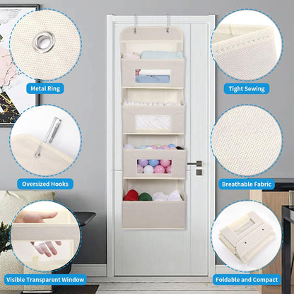 4-Shelf Over The Door Hanging Organizer with 2 Metal Hooks,Beige