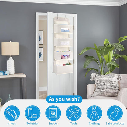 4-Shelf Over The Door Hanging Organizer with 2 Metal Hooks,Beige