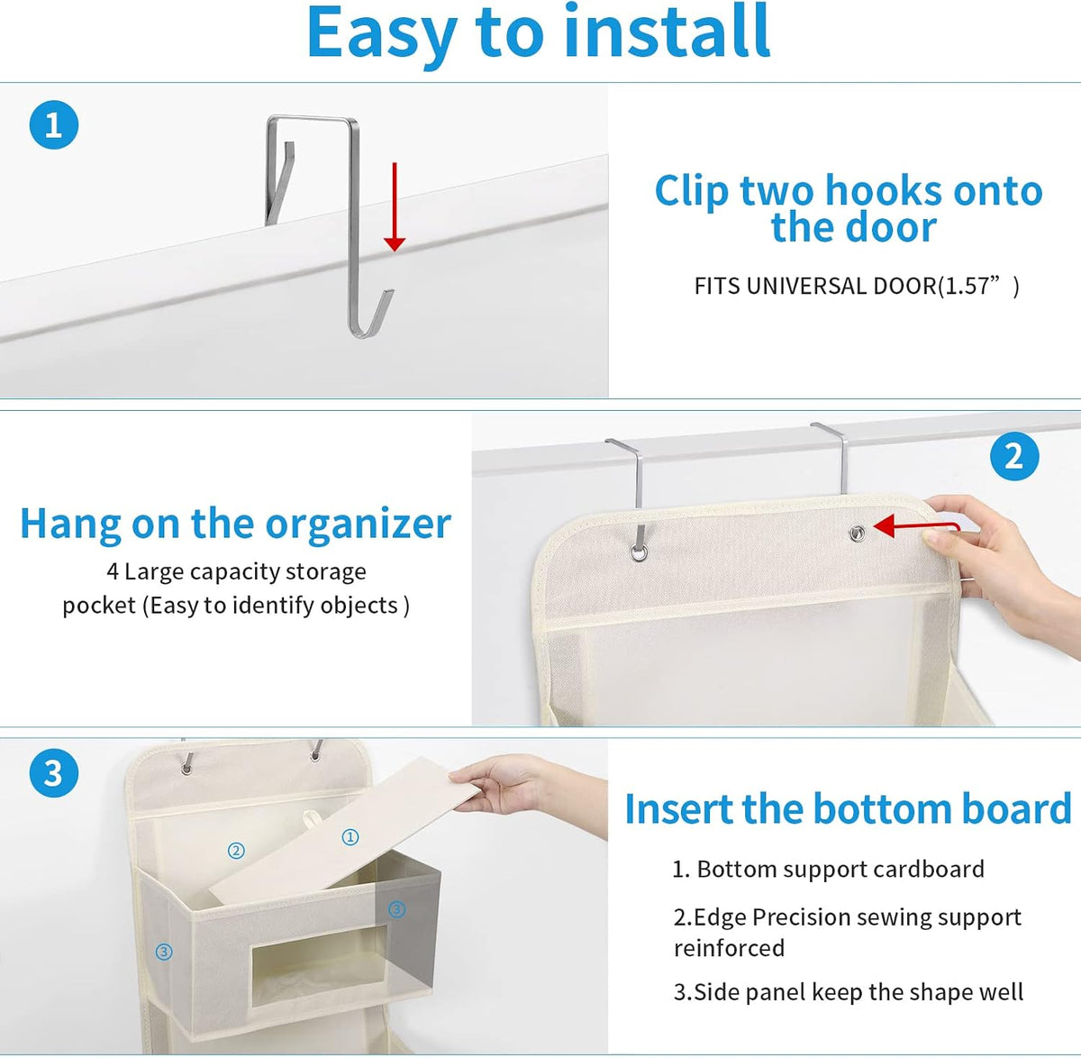 4-Shelf Over The Door Hanging Organizer with 2 Metal Hooks,Beige