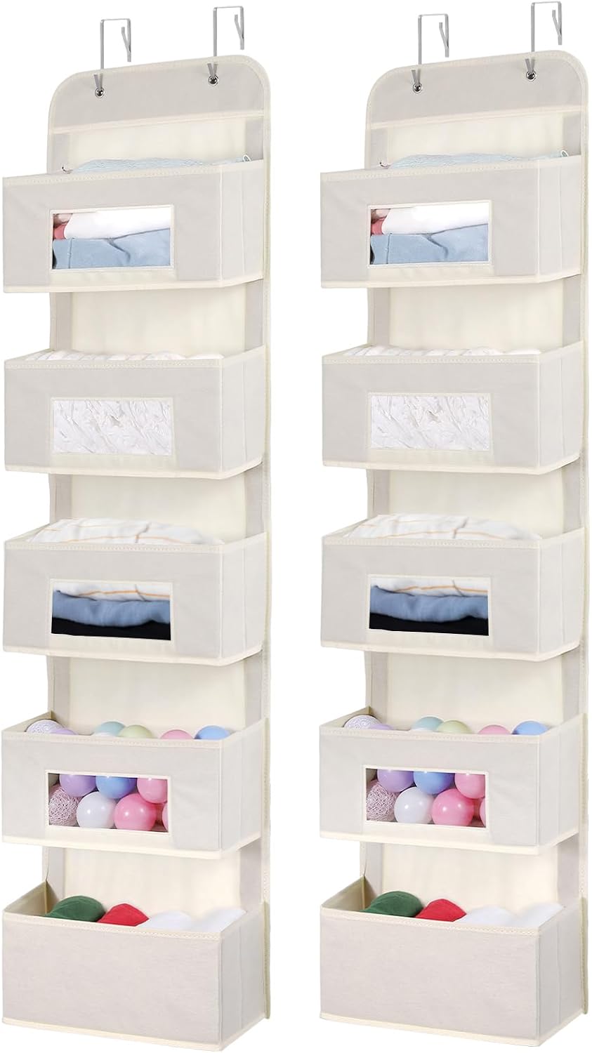 4-Shelf Over The Door Hanging Organizer with 2 Metal Hooks,Beige