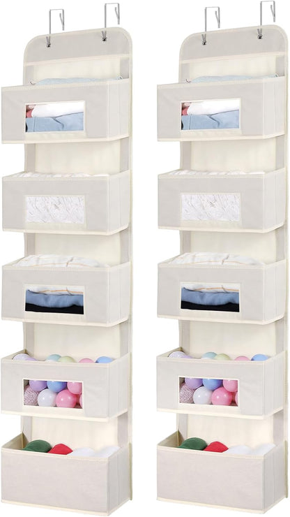 4-Shelf Over The Door Hanging Organizer with 2 Metal Hooks,Beige