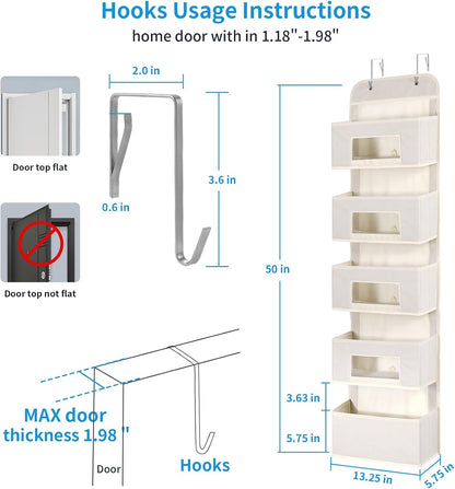 4-Shelf Over The Door Hanging Organizer with 2 Metal Hooks,Beige