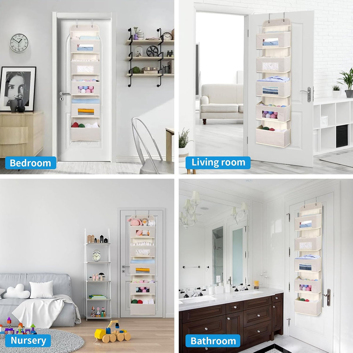 4-Shelf Over The Door Hanging Organizer with 2 Metal Hooks,Beige