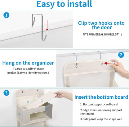 4-Shelf Over The Door Hanging Organizer with 2 Metal Hooks,Beige