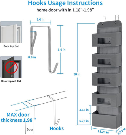 4-Shelf Over The Door Hanging Organizer with 2 Metal Hooks,Beige