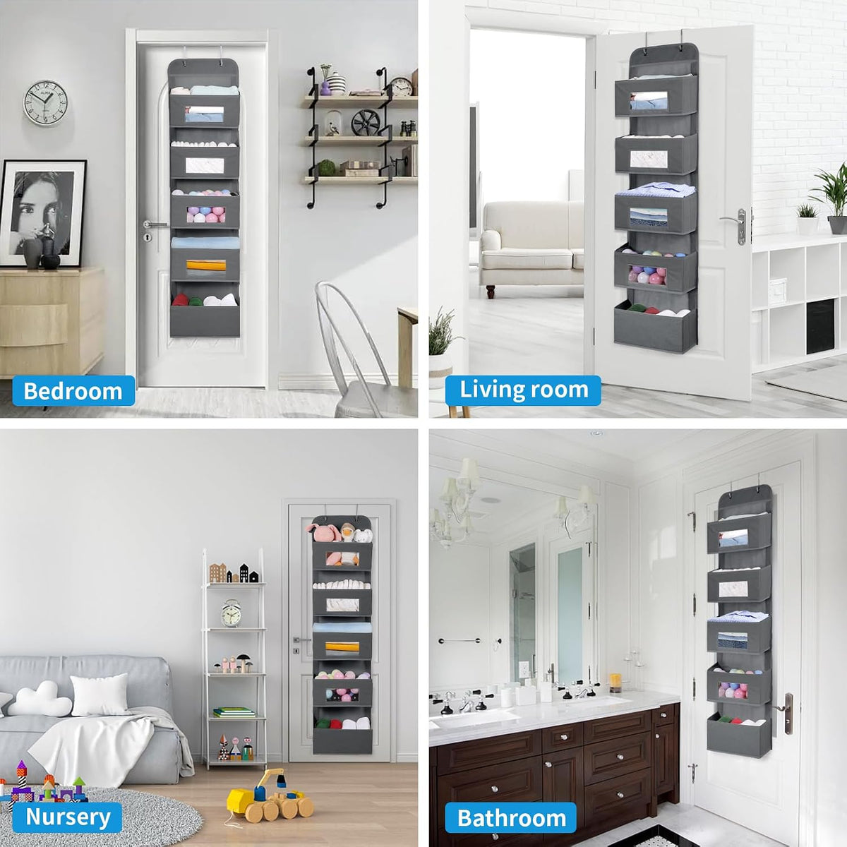 4-Shelf Over The Door Hanging Organizer with 2 Metal Hooks,Beige