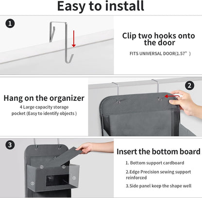 4-Shelf Over The Door Hanging Organizer with 2 Metal Hooks,Beige