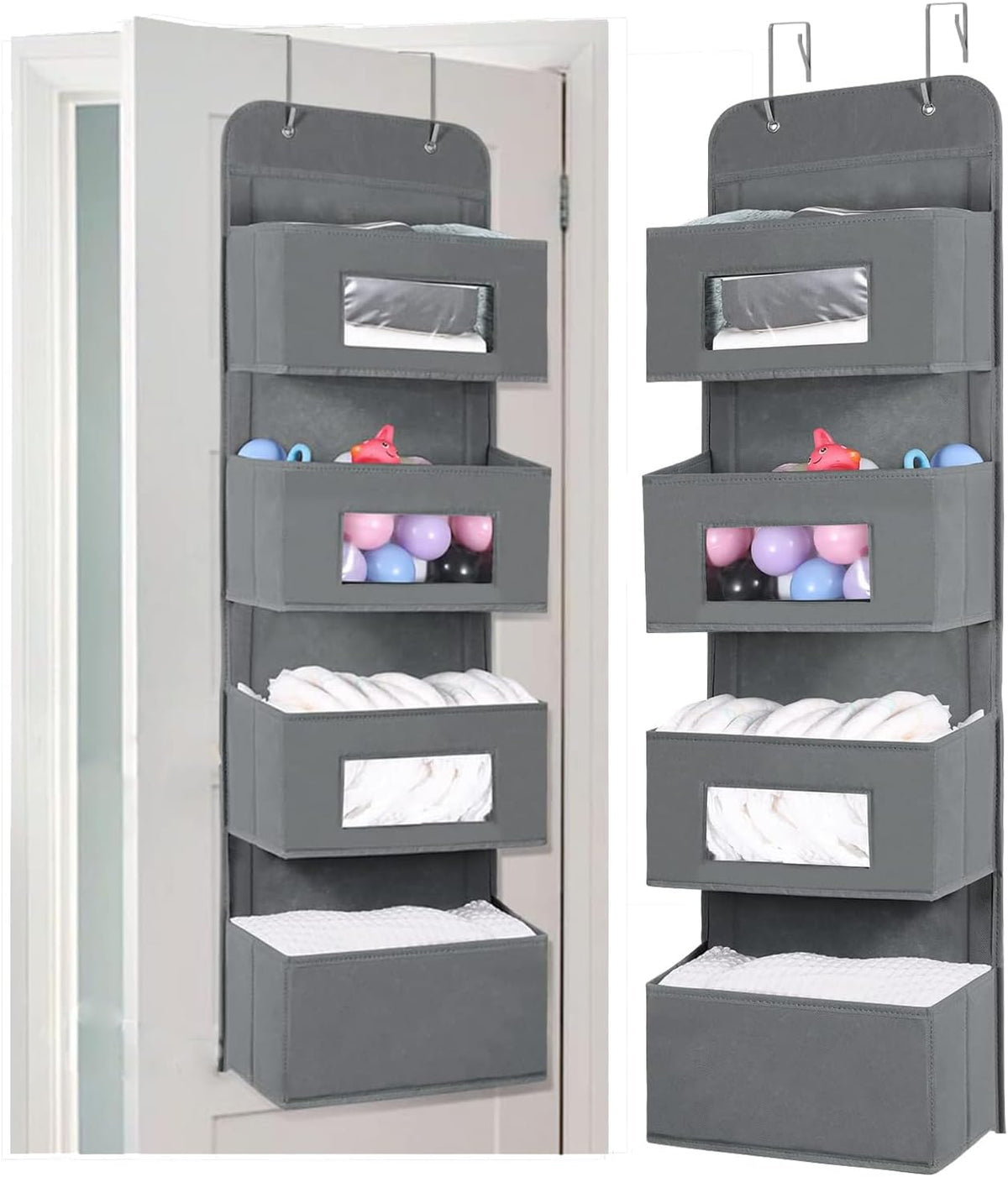 4-Shelf Over The Door Hanging Organizer with 2 Metal Hooks,Beige