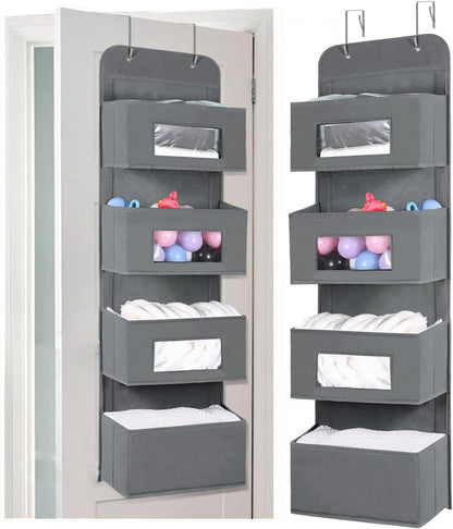 4-Shelf Over The Door Hanging Organizer with 2 Metal Hooks,Beige