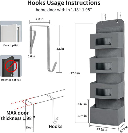 4-Shelf Over The Door Hanging Organizer with 2 Metal Hooks,Beige