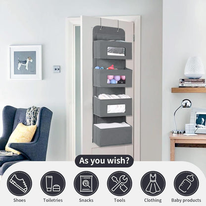 4-Shelf Over The Door Hanging Organizer with 2 Metal Hooks,Beige