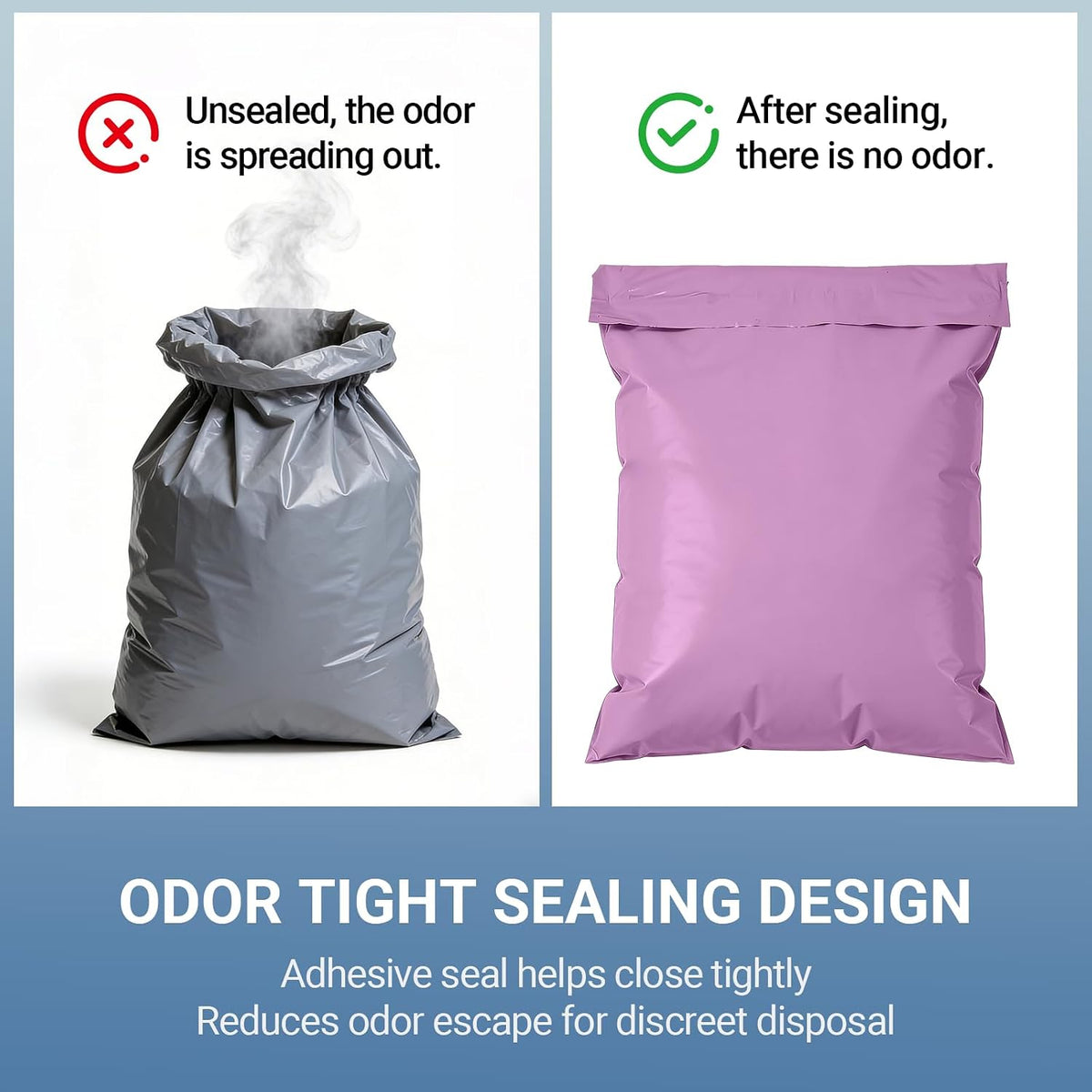 100pcs Adult Diaper Disposal Bags, Extra Large 12"x17", Odor-Proof & Leak-Resistant, Thick Tear-Resistant Disposable Trash Bags for Adult Diapers, Baby Diapers, Pet Waste (Purple)