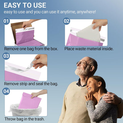 100pcs Adult Diaper Disposal Bags, Extra Large 12"x17", Odor-Proof & Leak-Resistant, Thick Tear-Resistant Disposable Trash Bags for Adult Diapers, Baby Diapers, Pet Waste (Purple)