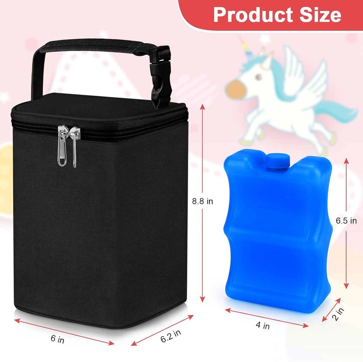 Breastmilk Cooler Bag with Ice Pack, Baby Bottle Cooler Bags, Insulated Bottle Cooler Tote Bags On The Go, Fits 4 Large 8oz Bottles, for Nursing Mom Daycare Travel, Black