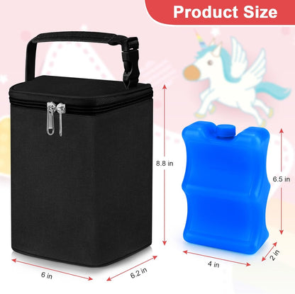 Breastmilk Cooler Bag with Ice Pack, Baby Bottle Cooler Bags, Insulated Bottle Cooler Tote Bags On The Go, Fits 4 Large 8oz Bottles, for Nursing Mom Daycare Travel, Black