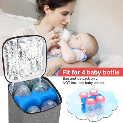 Breastmilk Cooler Bag with Ice Pack, Baby Bottle Cooler Bags, Insulated Bottle Cooler Tote Bags On The Go, Fits 4 Large 8oz Bottles, for Nursing Mom Daycare Travel, Black