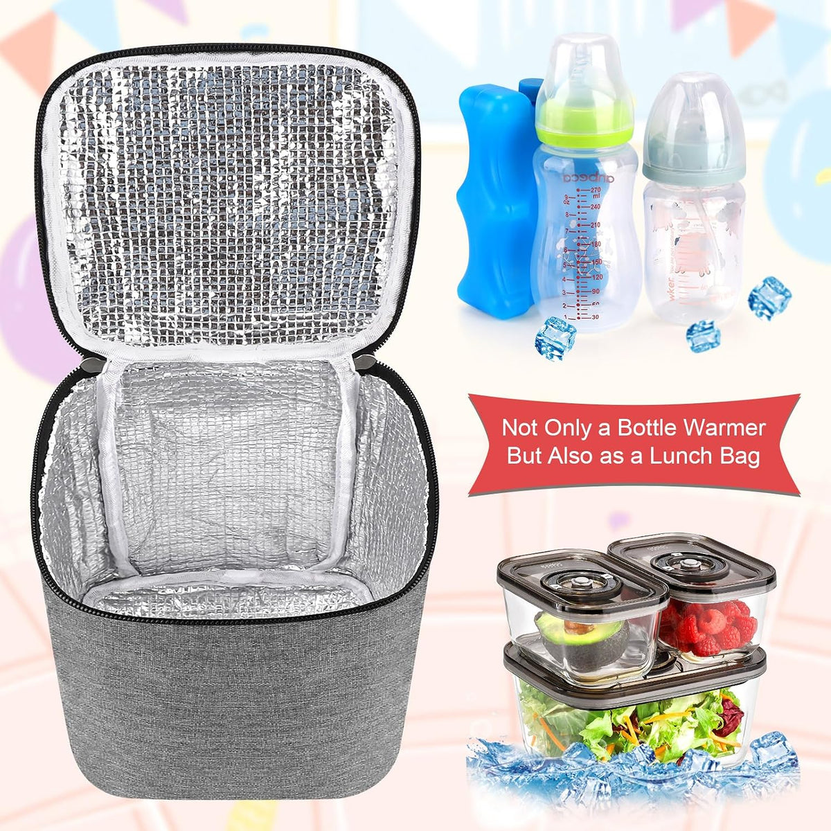Breastmilk Cooler Bag with Ice Pack, Baby Bottle Cooler Bags, Insulated Bottle Cooler Tote Bags On The Go, Fits 4 Large 8oz Bottles, for Nursing Mom Daycare Travel, Black