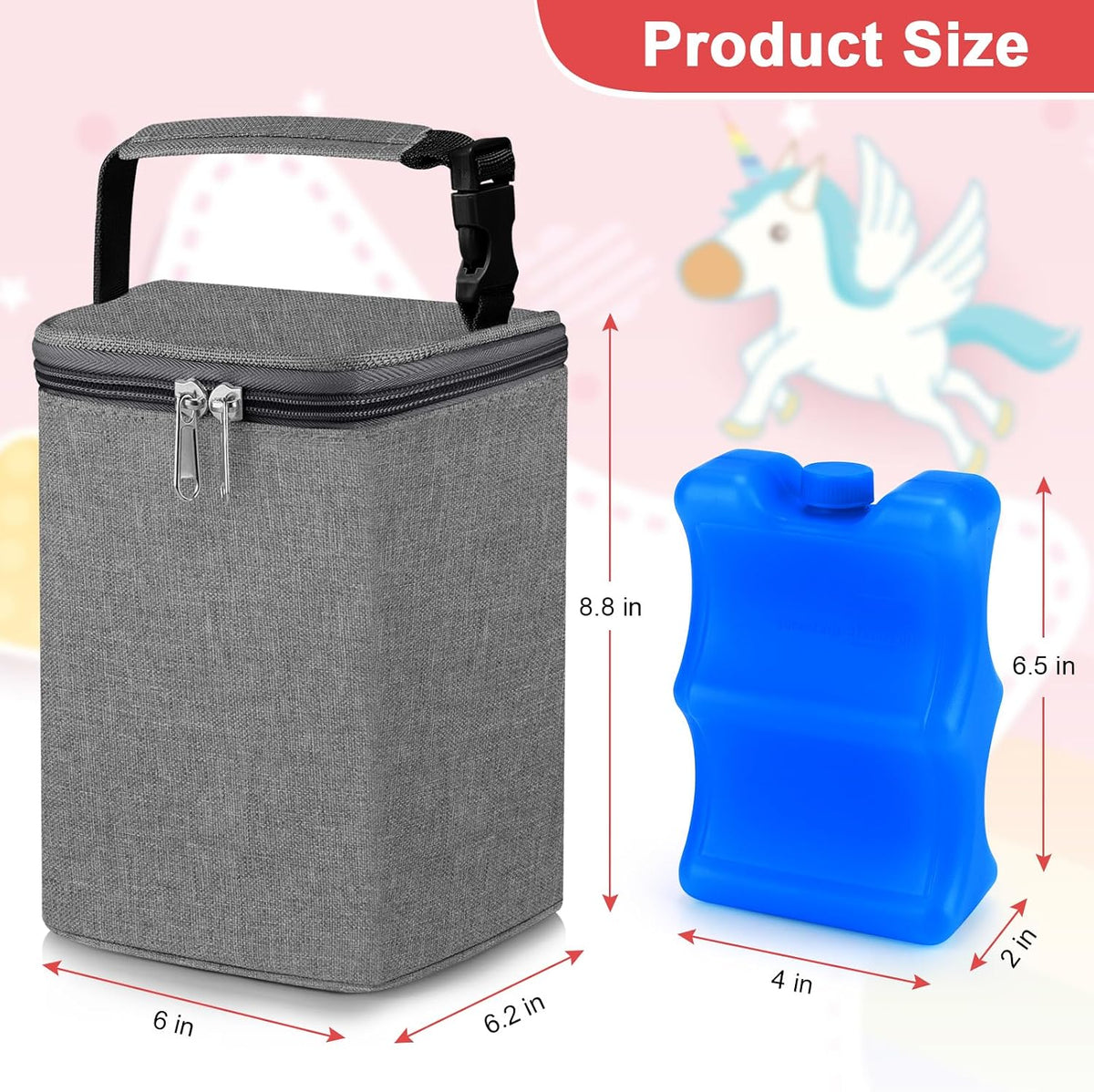 Breastmilk Cooler Bag with Ice Pack, Baby Bottle Cooler Bags, Insulated Bottle Cooler Tote Bags On The Go, Fits 4 Large 8oz Bottles, for Nursing Mom Daycare Travel, Black