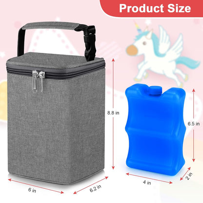 Breastmilk Cooler Bag with Ice Pack, Baby Bottle Cooler Bags, Insulated Bottle Cooler Tote Bags On The Go, Fits 4 Large 8oz Bottles, for Nursing Mom Daycare Travel, Black