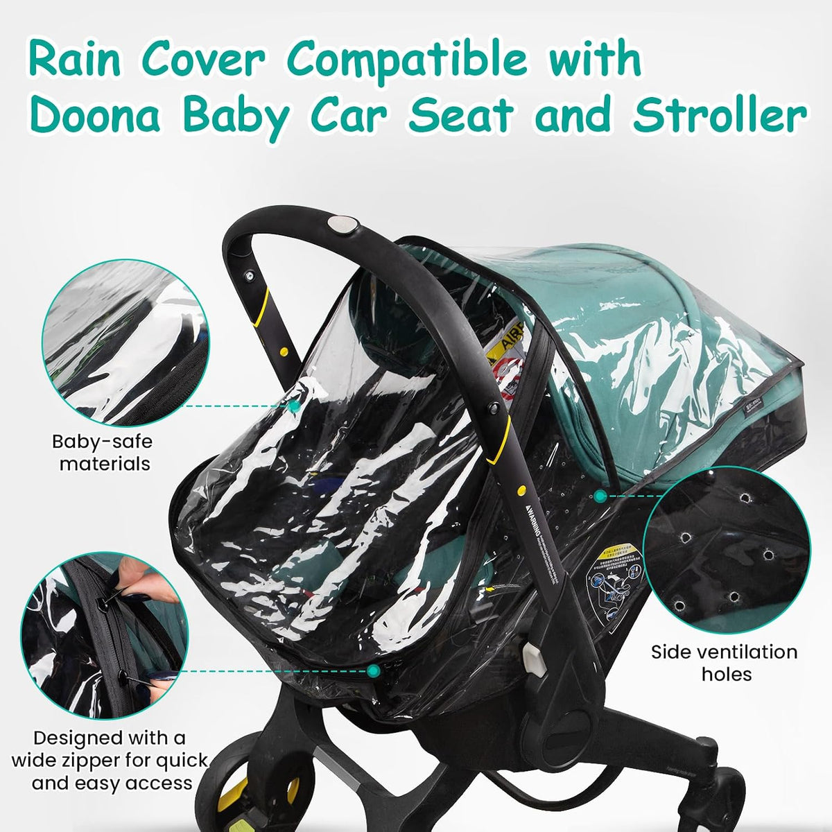 Rain Cover, Compatible with Doona Infant Car Seat Stroller, Protects from Rain, Snow, Wind, Cold, Side Ventilation Holes, Rain Cover for Stroller, Stroller Cover Accessories