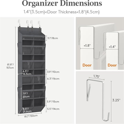 Over the Door Organizer, 6-Shelf Closet Hanging Storage,55lbs Capacity Behind the Door Storage,for Bathroom, Bedroom, and Dorm