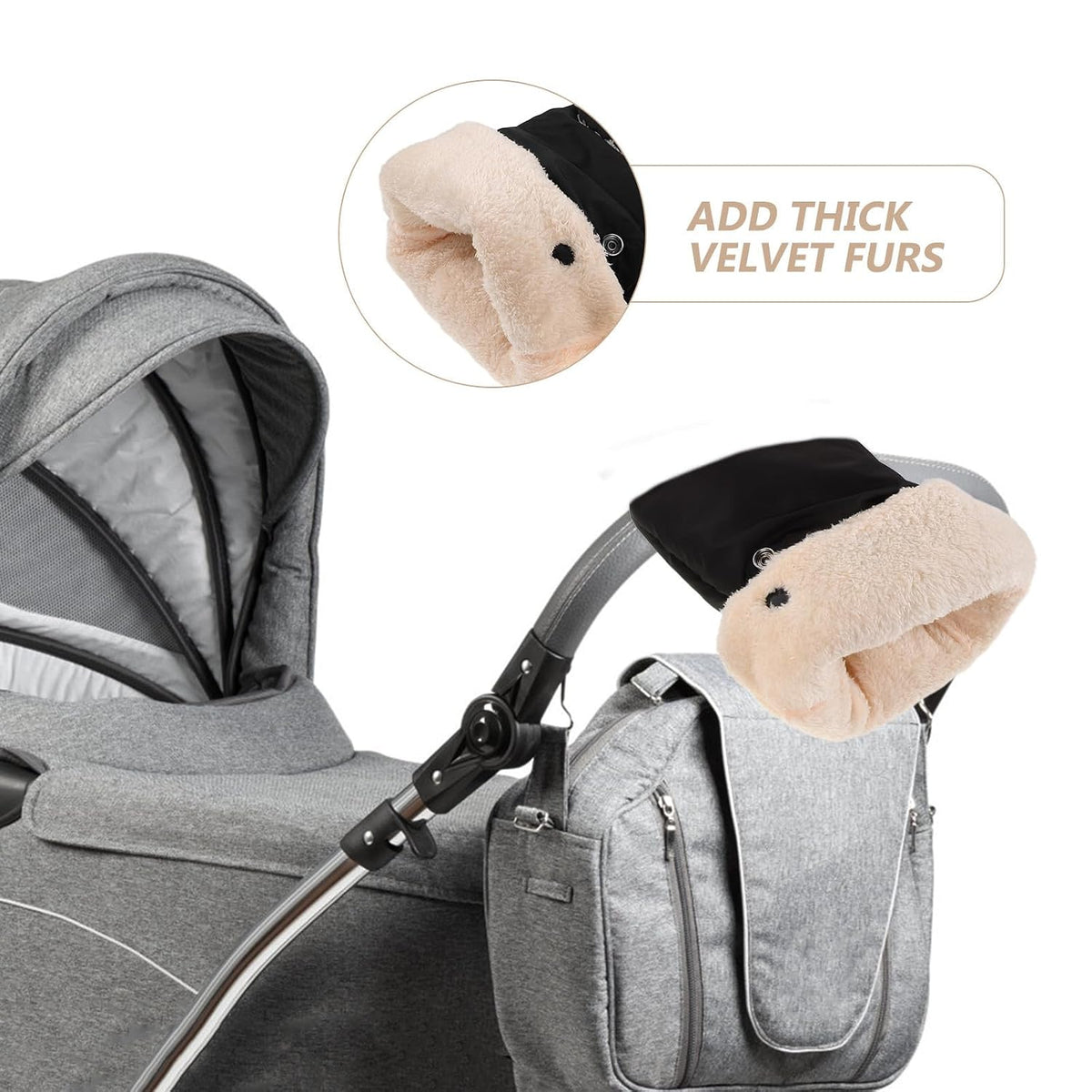 Black Waterproof Pram Mittens for Stroller Parents Winter Handmuffs