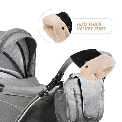 Black Waterproof Pram Mittens for Stroller Parents Winter Handmuffs