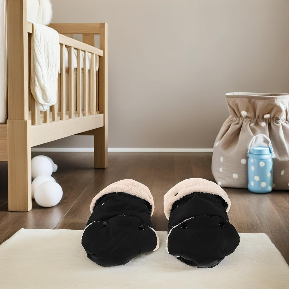 Black Waterproof Pram Mittens for Stroller Parents Winter Handmuffs