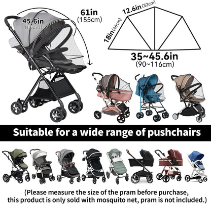 bemece 2-in-1 Stroller Mosquito Net with UPF 50+ Sun Shade