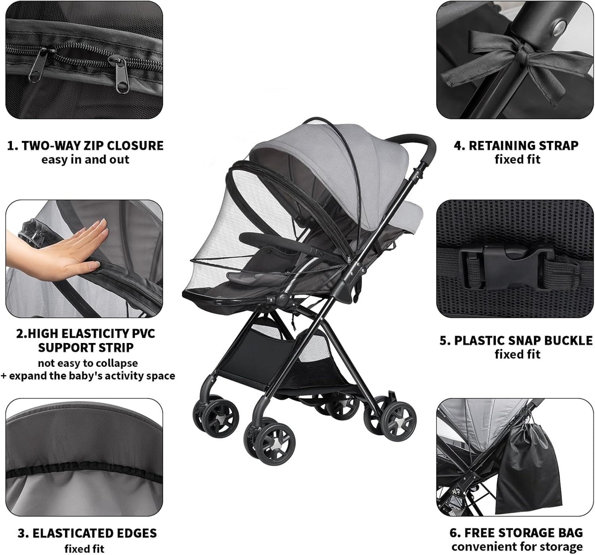 bemece 2-in-1 Stroller Mosquito Net with UPF 50+ Sun Shade