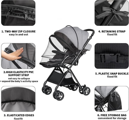 bemece 2-in-1 Stroller Mosquito Net with UPF 50+ Sun Shade