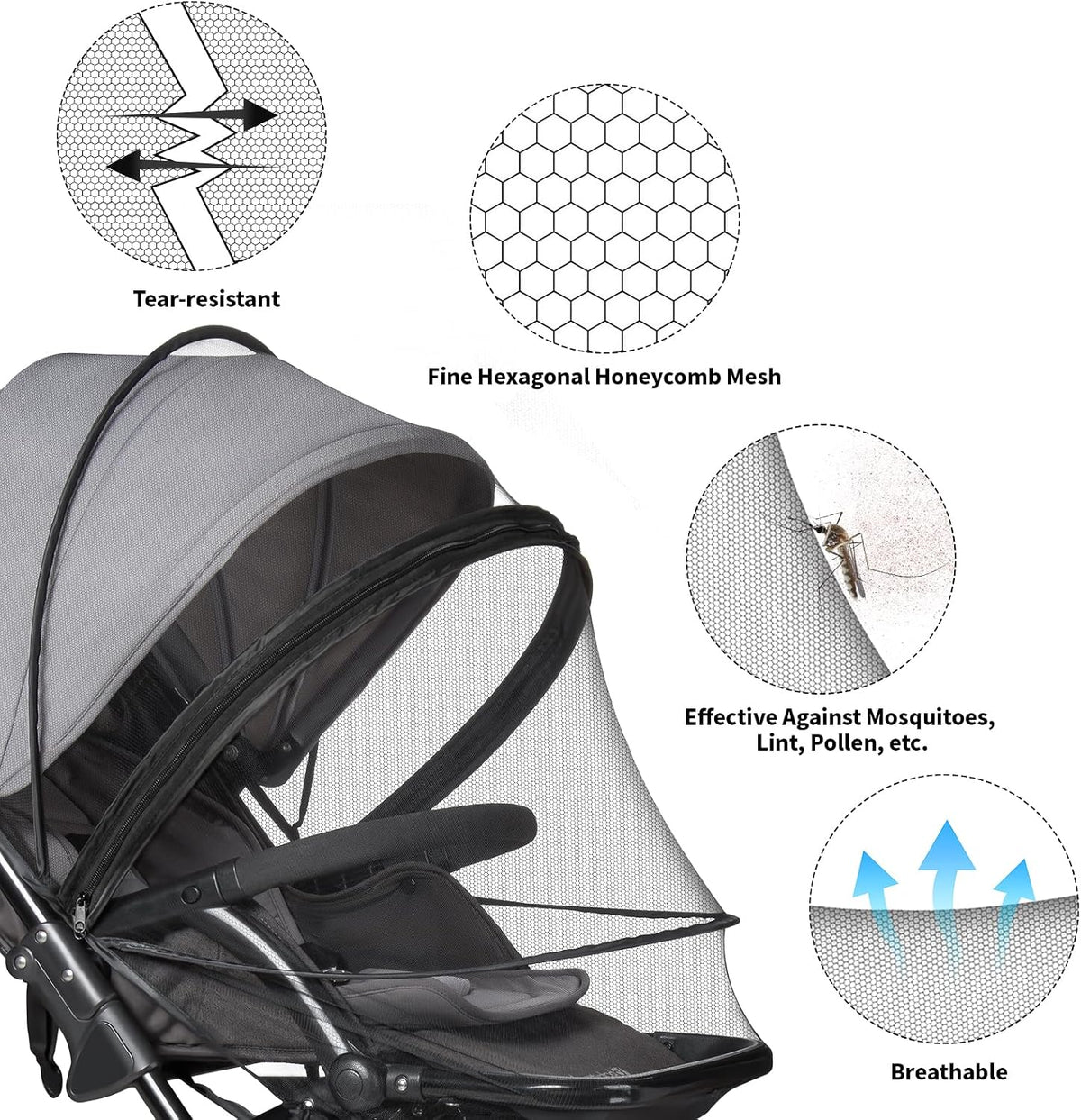 bemece 2-in-1 Stroller Mosquito Net with UPF 50+ Sun Shade