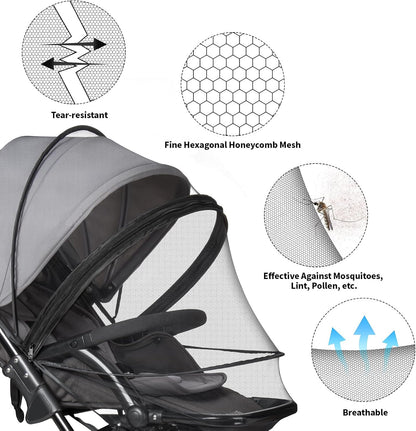 bemece 2-in-1 Stroller Mosquito Net with UPF 50+ Sun Shade