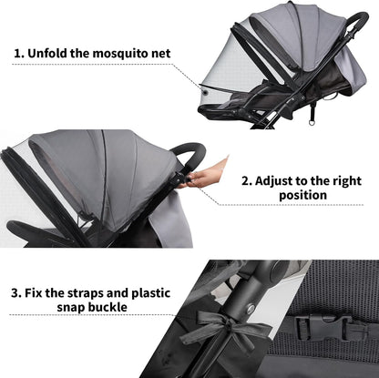 bemece 2-in-1 Stroller Mosquito Net with UPF 50+ Sun Shade