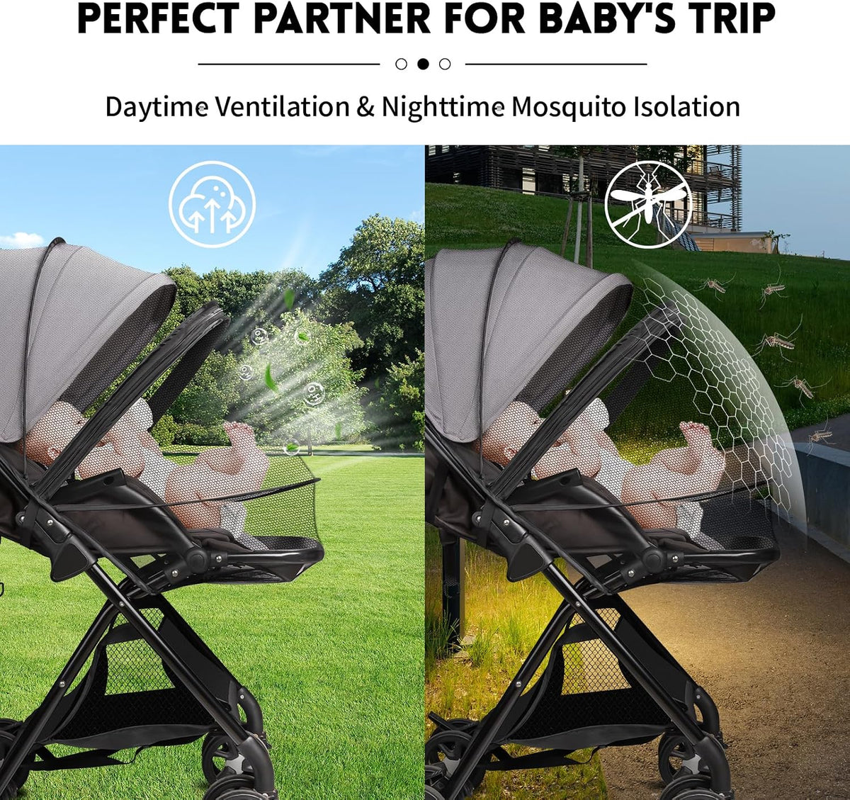 bemece 2-in-1 Stroller Mosquito Net with UPF 50+ Sun Shade
