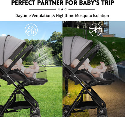 bemece 2-in-1 Stroller Mosquito Net with UPF 50+ Sun Shade