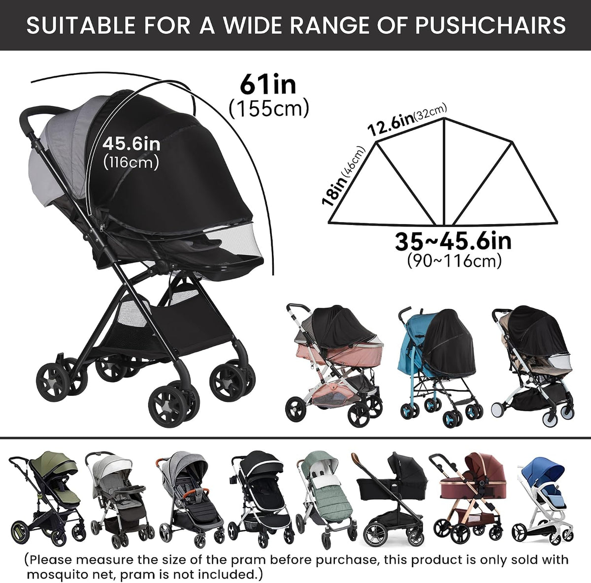 bemece 2-in-1 Stroller Mosquito Net with UPF 50+ Sun Shade
