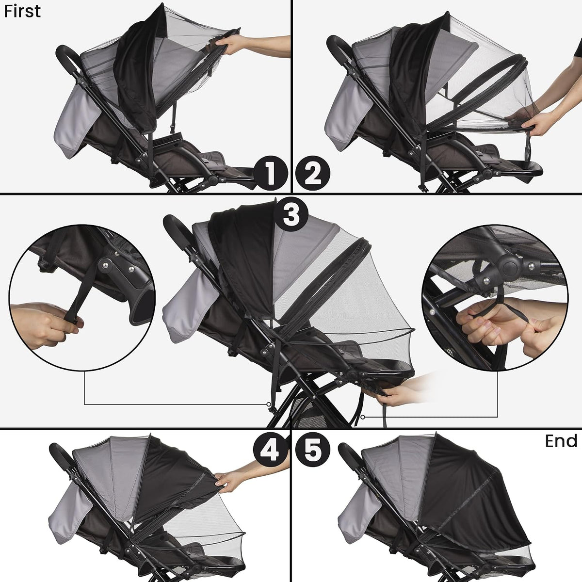 bemece 2-in-1 Stroller Mosquito Net with UPF 50+ Sun Shade