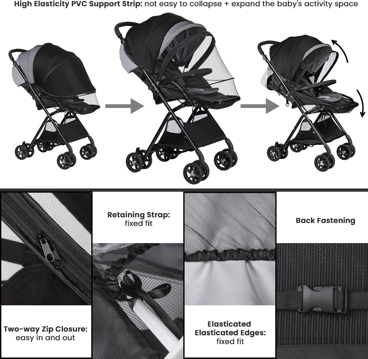 bemece 2-in-1 Stroller Mosquito Net with UPF 50+ Sun Shade