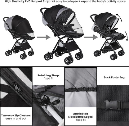 bemece 2-in-1 Stroller Mosquito Net with UPF 50+ Sun Shade