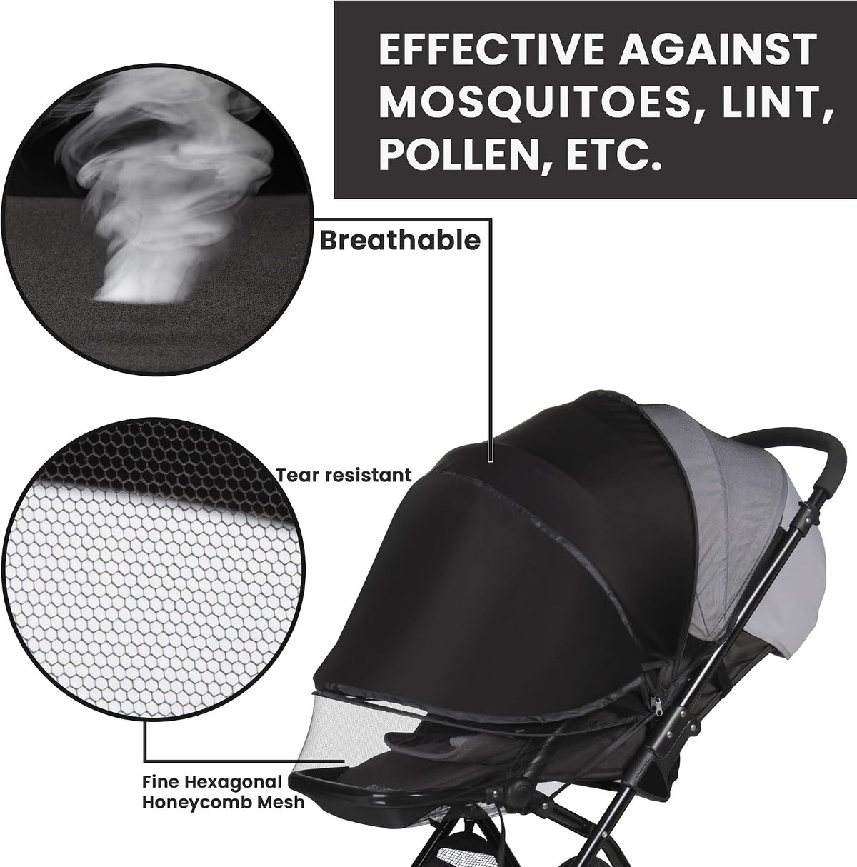 bemece 2-in-1 Stroller Mosquito Net with UPF 50+ Sun Shade