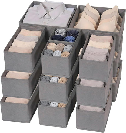 Drawer Organizer Clothes, Set of 18 Dresser Organizer Bins for Baby Clothes, Underwear, Bra & Sock, Foldable Fabric Closet Drawer Divider Organization for Bedroom, Nursery, Grey