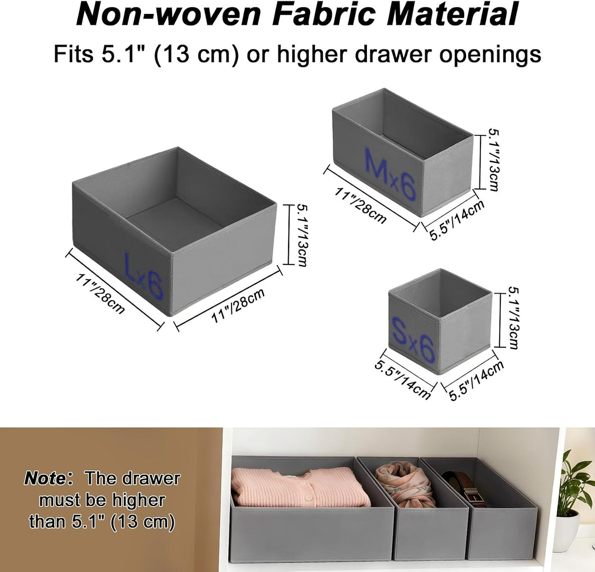 Drawer Organizer Clothes, Set of 18 Dresser Organizer Bins for Baby Clothes, Underwear, Bra & Sock, Foldable Fabric Closet Drawer Divider Organization for Bedroom, Nursery, Grey