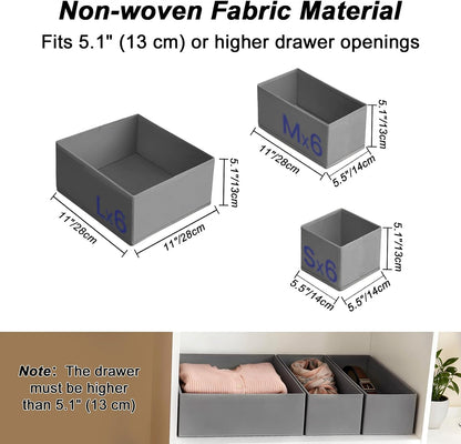 Drawer Organizer Clothes, Set of 18 Dresser Organizer Bins for Baby Clothes, Underwear, Bra & Sock, Foldable Fabric Closet Drawer Divider Organization for Bedroom, Nursery, Grey