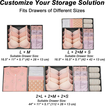 Drawer Organizer Clothes, Set of 18 Dresser Organizer Bins for Baby Clothes, Underwear, Bra & Sock, Foldable Fabric Closet Drawer Divider Organization for Bedroom, Nursery, Grey