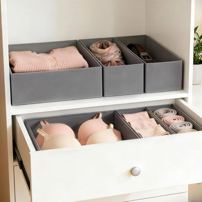 Drawer Organizer Clothes, Set of 18 Dresser Organizer Bins for Baby Clothes, Underwear, Bra & Sock, Foldable Fabric Closet Drawer Divider Organization for Bedroom, Nursery, Grey