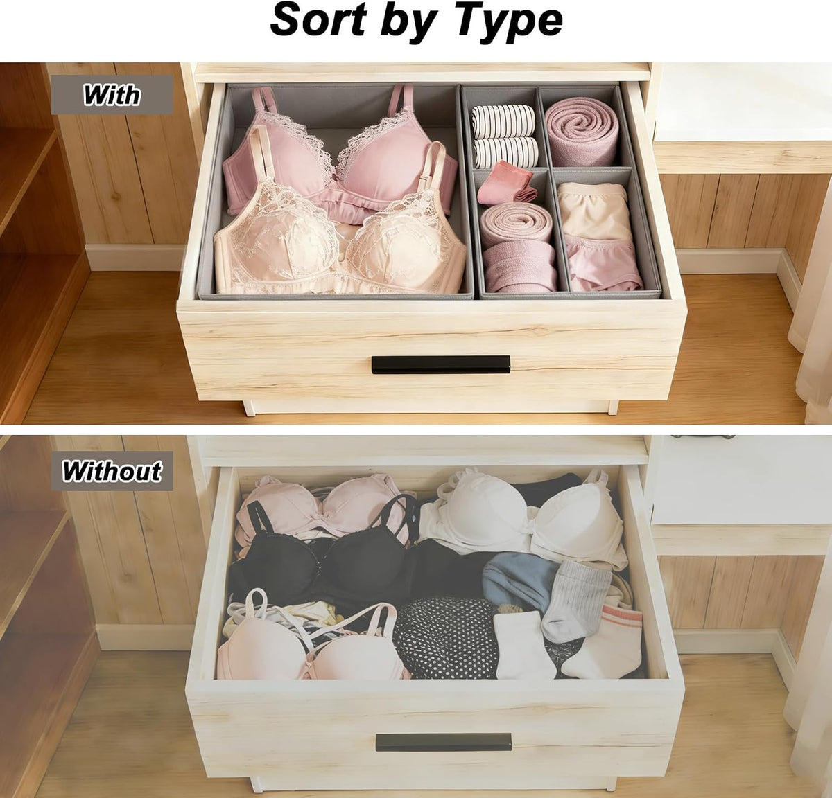 Drawer Organizer Clothes, Set of 18 Dresser Organizer Bins for Baby Clothes, Underwear, Bra & Sock, Foldable Fabric Closet Drawer Divider Organization for Bedroom, Nursery, Grey